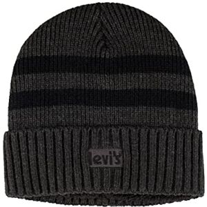 Levi's Men's Cozy Knit Cuffed Logo Patch Beanie Hats, Striped Charcoal, One Size Levi's Men's Cozy Knit Cuffed Logo Patch Beanie Hats, Striped Charcoal, One Size