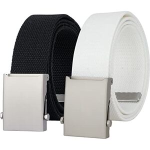 JASGOOD Canvas Web Belt for Men Adjustable Cloth Fabric Military Belt with Metal Buckle(QBlack+White,Fits Pant Up to 45")