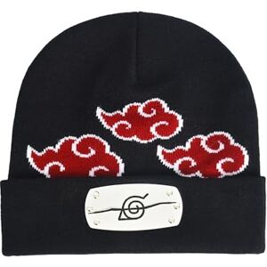 Concept One Naruto Beanie Hat, Akatsuki Cloud Winter Knit Cap with Cuff, Black, One Size Concept One Naruto Beanie Hat, Akatsuki Cloud Winter Knit Cap with Cuff, Black, One Size