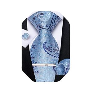 DiBanGu Silk Paisley Floral Tie for Men Light Blue Tie Set and Pocket Square Cufflinks Tie Clip Formal Wedding Business