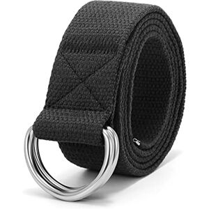 JASGOOD Men Black Canvas Belt, Webbing Cloth D Ring Sliver Buckle Belt Extra Long with Metal Tip for Pants (One Pack Black,Fit Waist Size 28-32 inch)