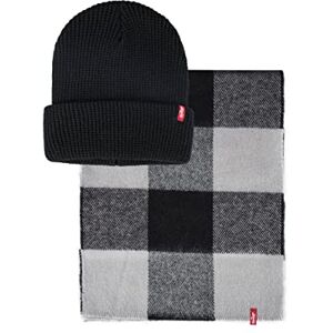 Levi's Men's Waffle Beanie and Plaid Scarf Set, Black, One Size Levi's Men's Waffle Beanie and Plaid Scarf Set, Black, One Size