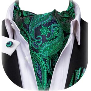 Dubulle Blue and Green Paisley Cravat for Men Silk Ascot and Handkerchief Cufflinks Formal Business