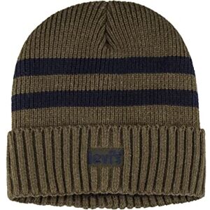 Levi's Men's Cozy Knit Cuffed Logo Patch Beanie Hats, Striped Olive, One Size Levi's Men's Cozy Knit Cuffed Logo Patch Beanie Hats, Striped Olive, One Size