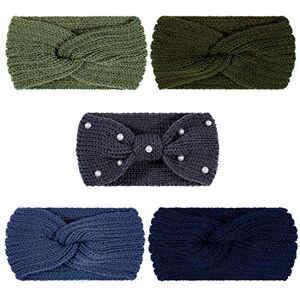 Whaline 5 Pieces Winter Knit Headbands Chunky Knit Headbands,4 Elastic Turban Head Wraps and 1 Pearl Crochet Hair Band, Ear Warmer Crochet Head Wraps for Women Girls (Blue Green Colors) Whaline 5 Pieces Winter Knit Headbands Chunky Knit Headbands,4 Elastic Turban Head Wraps and 1 Pearl Crochet Hair Band, Ear Warmer Crochet Head Wraps for Women Girls (Blue Green Colors)