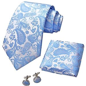 CANGRON Men Pale Blue Paisley Necktie Woven Men's Pocket Square Cufflinks Tie Set LSPXTL