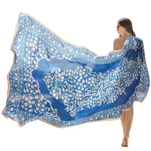 DANA XU 100% Mulberry Satin Silk Summer Travel Scarf Extra Large Women Floral Shawl Oversize Soft Wraps For Evening Dresses, A 11 Blue, Large DANA XU 100% Mulberry Satin Silk Summer Travel Scarf Extra Large Women Floral Shawl Oversize Soft Wraps For Evening Dresses, A 11 Blue, Large