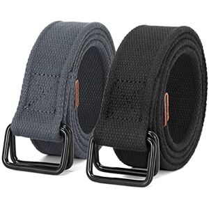 JASGOOD Men&Women Canvas Belt Web Fabric Casual Work Belt with Black D Ring Set of 2(Black+Gray,Fit Waist Size 28-32 Inch)