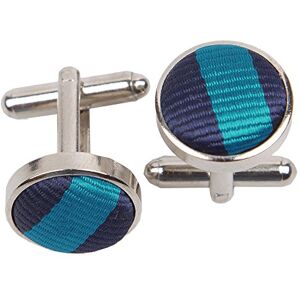 DQT Premium Woven Microfibre Thin Stripe Navy and Teal Men's Formal Casual Rhodium Plated Cufflinks