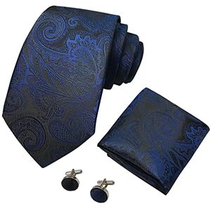 CANGRON Men Blue Black Paisley Necktie Woven Men's Pocket Square Cufflinks Tie Set LSP8LE