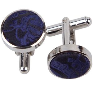 DQT Premium Woven Microfibre Paisley Floral Patterned Navy Blue Men's Formal Casual Wedding Rhodium Plated Cufflinks