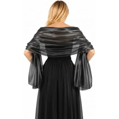 Central Chic Black Silky Iridescent Wrap Stole Shawl For Weddings Bridal Bridemaids & Evening Wear Central Chic Black Silky Iridescent Wrap Stole Shawl For Weddings Bridal Bridemaids & Evening Wear