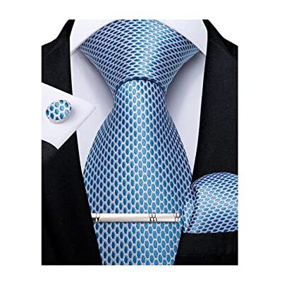 DiBanGu Men's Necktie Solid Silk Tie and Pocket Square Wedding Tie Cufflinks Set Formal, One Size, Light Blue DiBanGu Men's Necktie Solid Silk Tie and Pocket Square Wedding Tie Cufflinks Set Formal, One Size, Light Blue