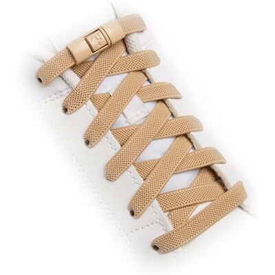 TEEZY No Tie Shoe Laces for Trainers Premium Elastic Weave & Chrome Buckle Adult/Kids Tieless Elastic Shoelaces ORIGINAL (Khaki) TEEZY No Tie Shoe Laces for Trainers Premium Elastic Weave & Chrome Buckle Adult/Kids Tieless Elastic Shoelaces ORIGINAL (Khaki)