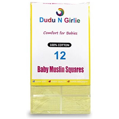 DUDU N GIRLIE (12 X YELLOW) Premium Quality Baby Muslin Squares 100% Cotton, 72cm X 72cm, Supersoft , Made In EU DUDU N GIRLIE (12 X YELLOW) Premium Quality Baby Muslin Squares 100% Cotton, 72cm X 72cm, Supersoft , Made In EU