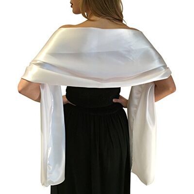 Central Chic Stunning Silky Satin Bridal Wrap Stole Shawl Pashmina Scarf Weddings Brides Bridesmaids (L-XL, White) Central Chic Stunning Silky Satin Bridal Wrap Stole Shawl Pashmina Scarf Weddings Brides Bridesmaids (L-XL, White)