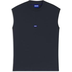 Hugo Boss Mens Navertz Sleeveless Cotton-Jersey T-Shirt with Blue Logo Label Hugo Boss Mens Navertz Sleeveless Cotton-Jersey T-Shirt with Blue Logo Label