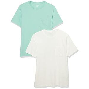 Amazon Essentials Men's T-Shirt Slim-Fit Short-Sleeved Crewneck Pocket, Pack of 2, White/Aqua Blue, L Amazon Essentials Men's T-Shirt Slim-Fit Short-Sleeved Crewneck Pocket, Pack of 2, White/Aqua Blue, L