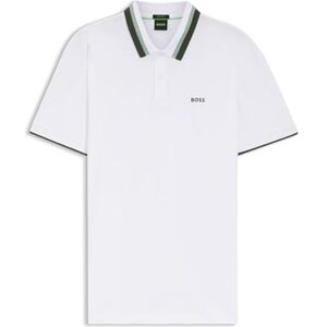 Boss Mens Paddy AP Heritage Paddy Polo Shirt in Cotton piqué with Striped Collar White Boss Mens Paddy AP Heritage Paddy Polo Shirt in Cotton piqué with Striped Collar White