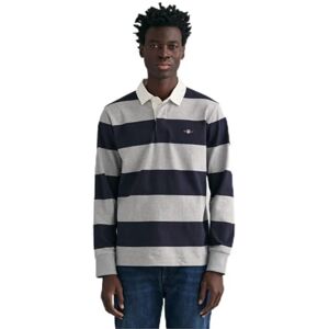 GANT Men's REG Shield Barstripe Heavy Rugger, Grey Melange, L GANT Men's REG Shield Barstripe Heavy Rugger, Grey Melange, L