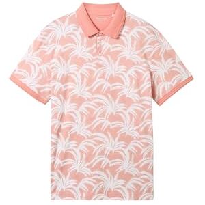 TOM TAILOR Men's 1042134 Polo Shirt, 35579-Coral White Leaf Design, XL TOM TAILOR Men's 1042134 Polo Shirt, 35579-Coral White Leaf Design, XL