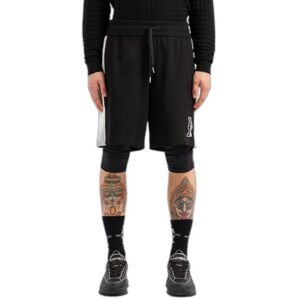 Armani Exchange Men's Cotton French Terry Sweatshort with Stacked Ax Logo Shorts, Black/Off White, XXL Armani Exchange Men's Cotton French Terry Sweatshort with Stacked Ax Logo Shorts, Black/Off White, XXL