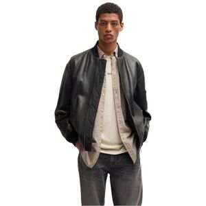 Boss Mens Juge Leather Jacket with Branded Zipped Sleeve Pocket Boss Mens Juge Leather Jacket with Branded Zipped Sleeve Pocket