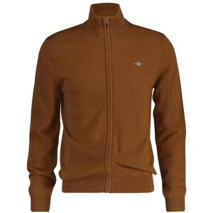 GANT Men's Extrafine Lambswool Zip Cardigan Sweater, Cacao, S GANT Men's Extrafine Lambswool Zip Cardigan Sweater, Cacao, S