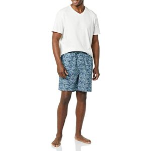 Amazon Essentials Men's Cotton Poplin Pyjama Shorts with Cotton T-Shirt Set, Blue Palm Leaf/White, XL Amazon Essentials Men's Cotton Poplin Pyjama Shorts with Cotton T-Shirt Set, Blue Palm Leaf/White, XL