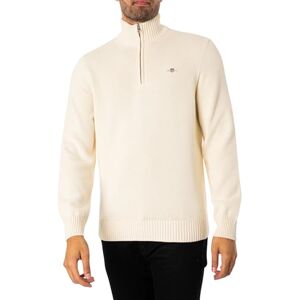 GANT Mens Cotton Half Zip Long Sleeve Jumpers Cream L GANT Mens Cotton Half Zip Long Sleeve Jumpers Cream L
