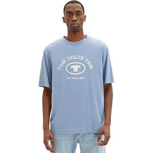 TOM TAILOR Men's 1035618 Relaxed fit t-Shirt with Logo Print, 12364-Greyish Mid Blue, S TOM TAILOR Men's 1035618 Relaxed fit t-Shirt with Logo Print, 12364-Greyish Mid Blue, S