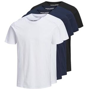 JACK & JONES Mens Basic 5 Pack T-Shirt White/Navy/Black M JACK & JONES Mens Basic 5 Pack T-Shirt White/Navy/Black M