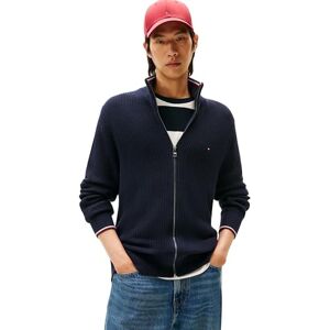 Tommy Hilfiger Men’s Zip Through Ribbed Jumper with Stand Collar, Blue (Desert Sky), XXL Tommy Hilfiger Men’s Zip Through Ribbed Jumper with Stand Collar, Blue (Desert Sky), XXL