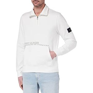 Tommy Hilfiger Men Badged Graphic Zip Mock Sweatshirt Half-Zip, White (White), L Tommy Hilfiger Men Badged Graphic Zip Mock Sweatshirt Half-Zip, White (White), L