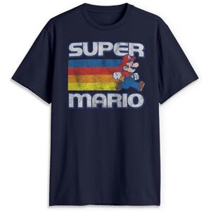 Nintendo Men's Super Mario Running Retro Stripe T Shirt, Navy Blue, L UK Nintendo Men's Super Mario Running Retro Stripe T Shirt, Navy Blue, L UK