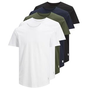 JACK & JONES Men's Jjenoa Tee Crew Neck 5pk Mp T Shirt, White/Detail:2 White 1 Black Navy -1forest, XL UK JACK & JONES Men's Jjenoa Tee Crew Neck 5pk Mp T Shirt, White/Detail:2 White 1 Black Navy -1forest, XL UK