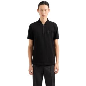 Armani Exchange Men's Ax Stacked Logo Cotton Piquet Zip Up Polo Shirt, Black, XXL Armani Exchange Men's Ax Stacked Logo Cotton Piquet Zip Up Polo Shirt, Black, XXL