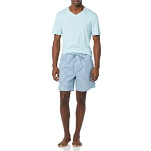 Amazon Essentials Men's Cotton Poplin Pyjama Shorts with Cotton T-Shirt Set, Light Blue Geo Print, M Amazon Essentials Men's Cotton Poplin Pyjama Shorts with Cotton T-Shirt Set, Light Blue Geo Print, M
