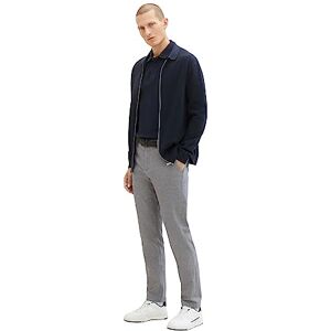 TOM TAILOR Men's 1037547 Slim fit Chino Trousers Made of Stretch piqué with Belt, 32374-Navy Zig Zag Structure, 33 W/32 L TOM TAILOR Men's 1037547 Slim fit Chino Trousers Made of Stretch piqué with Belt, 32374-Navy Zig Zag Structure, 33 W/32 L