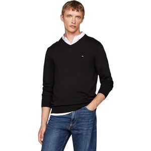 Tommy Hilfiger Men’s V-Neck Essential Cotton Jumper, Black (Black), S Tommy Hilfiger Men’s V-Neck Essential Cotton Jumper, Black (Black), S