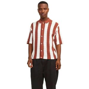 JACK & JONES Men's Jornoto Knit Ss Polo Ln Shirt, Maple Syrup/Stripes: Cloud Dancer, S JACK & JONES Men's Jornoto Knit Ss Polo Ln Shirt, Maple Syrup/Stripes: Cloud Dancer, S