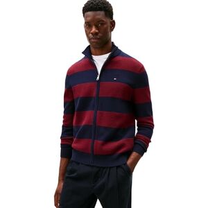 Tommy Hilfiger Men’s Zip Through Cotton Jumper with Stand Collar, Multicolor (Desert Sky/Deep Rouge), S Tommy Hilfiger Men’s Zip Through Cotton Jumper with Stand Collar, Multicolor (Desert Sky/Deep Rouge), S