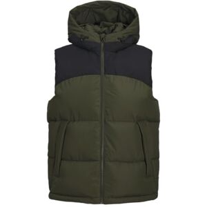 JACK & JONES Men's Jcoaero Bodywarmer Hood Vest, Forest Night/Detail:Black Blocking, M JACK & JONES Men's Jcoaero Bodywarmer Hood Vest, Forest Night/Detail:Black Blocking, M