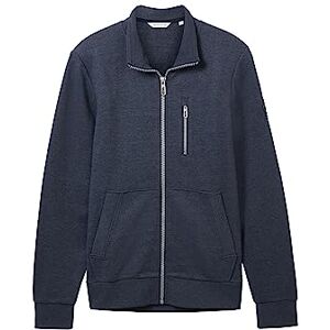 TOM TAILOR Men's Sweat Jacket with Stand-up Collar, 19024-Sky Captain Blue White Melange, S TOM TAILOR Men's Sweat Jacket with Stand-up Collar, 19024-Sky Captain Blue White Melange, S