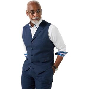 Joe Browns Men's Timeless Linen Blend Waistcoat, Regular, Blue, UK 44 Joe Browns Men's Timeless Linen Blend Waistcoat, Regular, Blue, UK 44