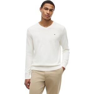 Tommy Hilfiger Men’s Essential Cotton V-Neck Jumper, Off-White (Ivory Petal), XS Tommy Hilfiger Men’s Essential Cotton V-Neck Jumper, Off-White (Ivory Petal), XS