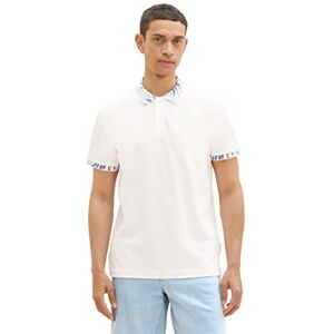 TOM TAILOR Men's 1036556 Polo Shirt with Patterned Collar, 10332-Off White, L TOM TAILOR Men's 1036556 Polo Shirt with Patterned Collar, 10332-Off White, L