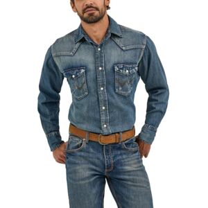Wrangler Men's Cowboy Cut Western Long Sleeve Snap Work Shirt Washed Finish, Antique Blue, S Wrangler Men's Cowboy Cut Western Long Sleeve Snap Work Shirt Washed Finish, Antique Blue, S