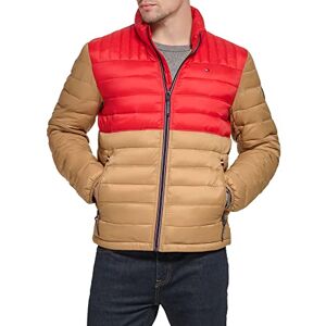 Tommy Hilfiger Men's Ultra Loft Lightweight Packable Puffer Jacket (Standard and Big & Tall) Down Alternative Coat, Khaki/Red Colorblock, L Tommy Hilfiger Men's Ultra Loft Lightweight Packable Puffer Jacket (Standard and Big & Tall) Down Alternative Coat, Khaki/Red Colorblock, L