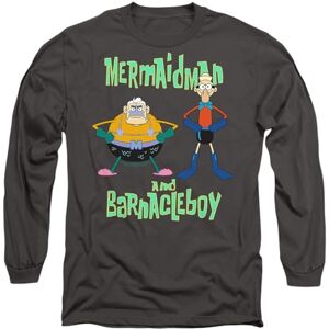 SPONGEBOB SQUAREPANTS Spongebob Mermaid Man and Barnacle Boy Mens Long Sleeve T Shirt, Charcoal, Medium SPONGEBOB SQUAREPANTS Spongebob Mermaid Man and Barnacle Boy Mens Long Sleeve T Shirt, Charcoal, Medium